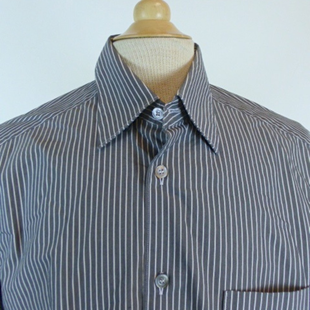 ERMENEGILDO ZEGNA BLACK white STRIPE dress SHIRT L